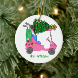 Anpassningsbar Rosa Golf Cart Santa Golf BagJul Tr Julgransprydnad Keramik