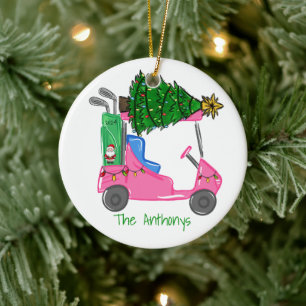 Anpassningsbar Rosa Golf Cart Santa Golf BagJul Tr Julgransprydnad Keramik