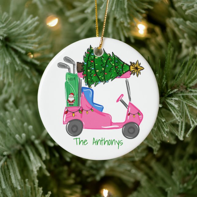 Anpassningsbar Rosa Golf Cart Santa Golf BagJul Tr Julgransprydnad Keramik (Träd)