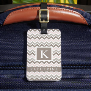 Anpassningsbar Rosa Grått Brown White Chevron Möns Bagagebricka