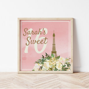Anpassningsbar Rosa Guld Eiffel Torn Sweet 16 Birt Poster