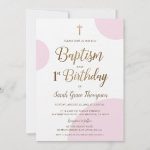 Anpassningsbar Rosa Guld Flicka-baptism 1:a födels Inbjudningar