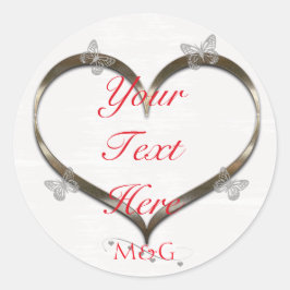 Anpassningsbar Rosa Guld Heart Butterfly Monogram  Runt Klistermärke