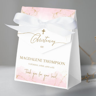 Anpassningsbar Rosa Guld Kor Tack Girl Christening Presentaskar