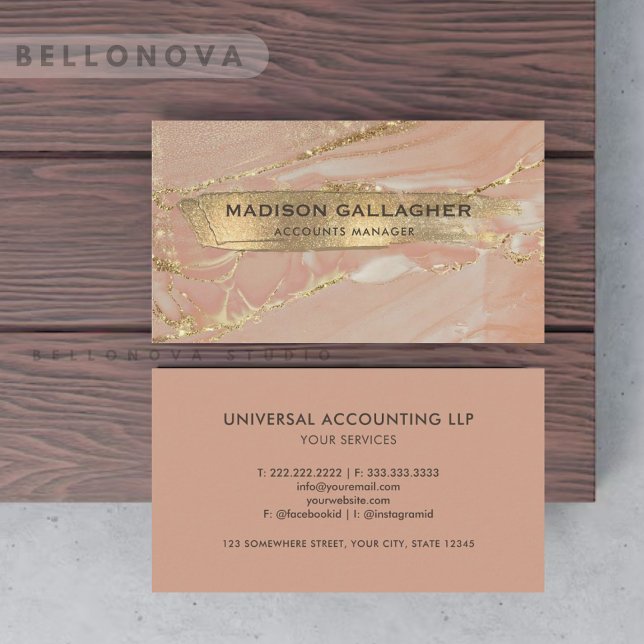 Anpassningsbar Rosa Guld Marble Glitter Chic Profe Visitkort (Custom Pink Gold Marble Glitter Chic Professional Business Card)
