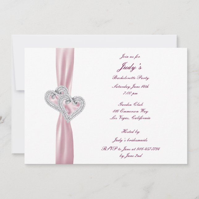 Anpassningsbar Rosa Hearts Bachelorette-partiets i Inbjudningar (Framsida)