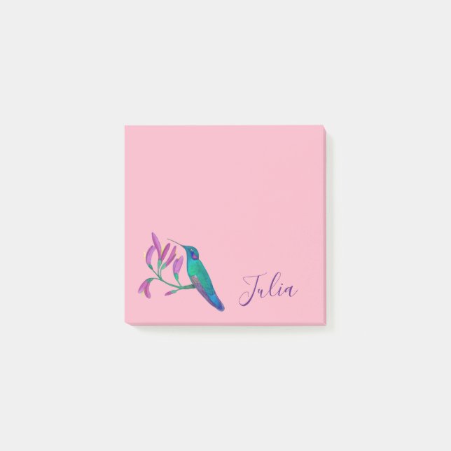 Anpassningsbar Rosa Hummingbird Post-it Block (Framsida)