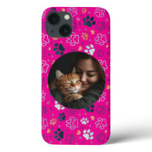Anpassningsbar Rosa iphone case med Photo & Paw Pr