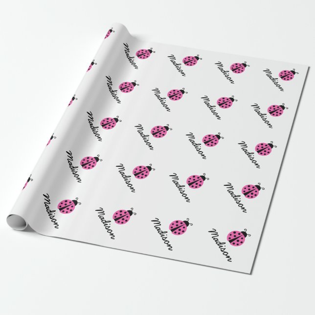 Anpassningsbar rosa ladybug babyduschomslagspapper presentpapper (Utrullad)