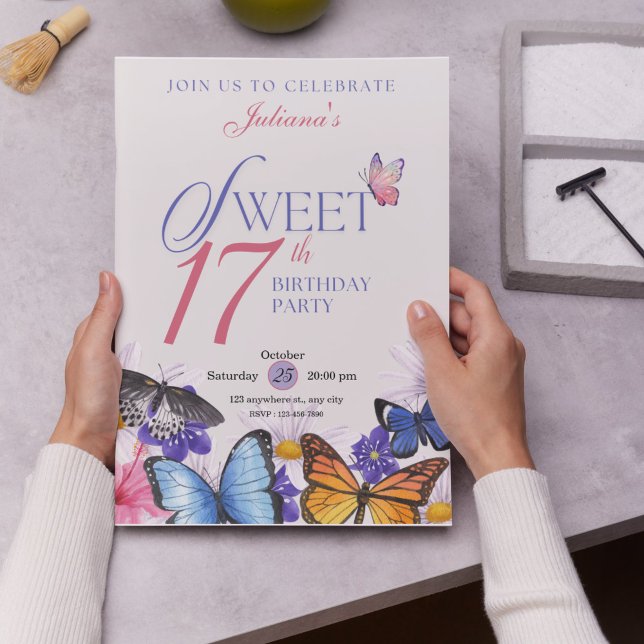 Anpassningsbar Rosa & Lavender 17:e födelsedagsinb Inbjudningar (Custom Pink & Lavender 17th Birthday Invitations
)