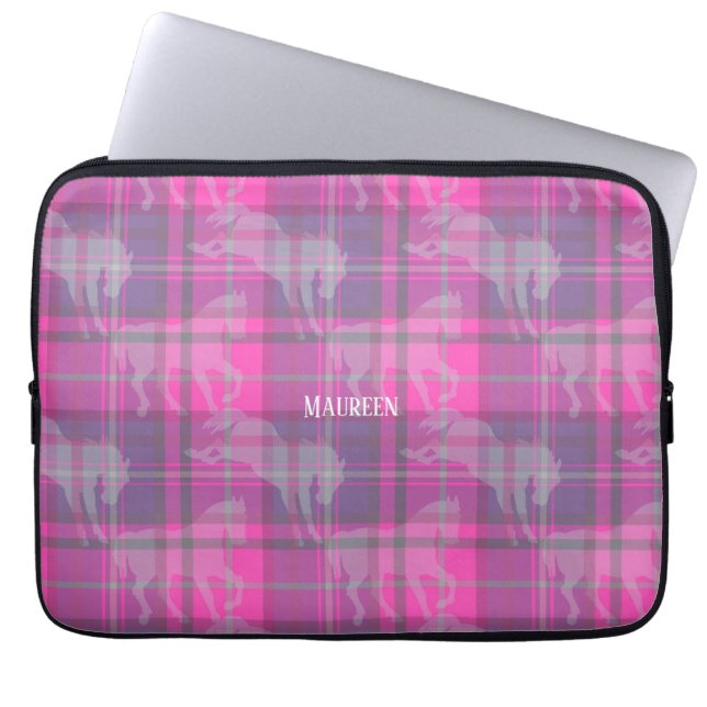 Anpassningsbar, rosa lila  hästtartan hjärta laptop fodral (Framsidan)