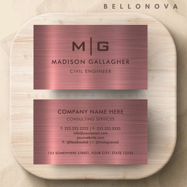 Anpassningsbar Rosa Lila Metall Stil Professionell Visitkort (Custom Pink Purple Metal Style Professional Business Card)