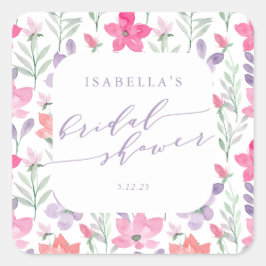 Anpassningsbar Rosa Lila Watercolor Blommigt Möhip Fyrkantigt Klistermärke