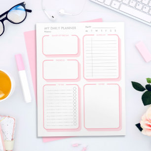 Anpassningsbar -  Rosa - minimalistisk daglig plan Anteckningsblock