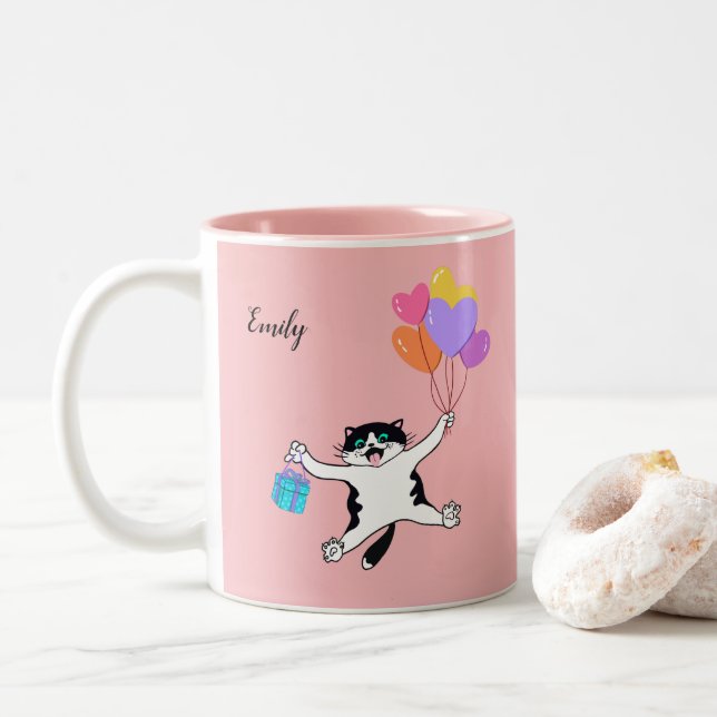 Anpassningsbar Rosa Mors dag Gbit Bästa Kat Mamma  Två-Tonad Mugg (Med munk)