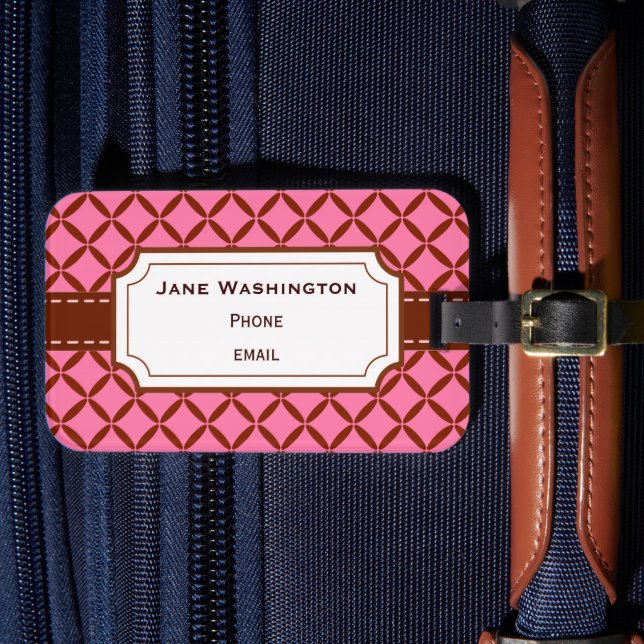 Anpassningsbar Rosa och Brown Luggage Tag-nummer Bagagebricka (Framsida Insitu 4)