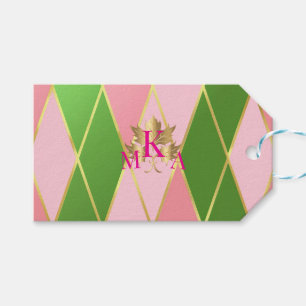 Anpassningsbar rosa och grön Argyle Presentetikett