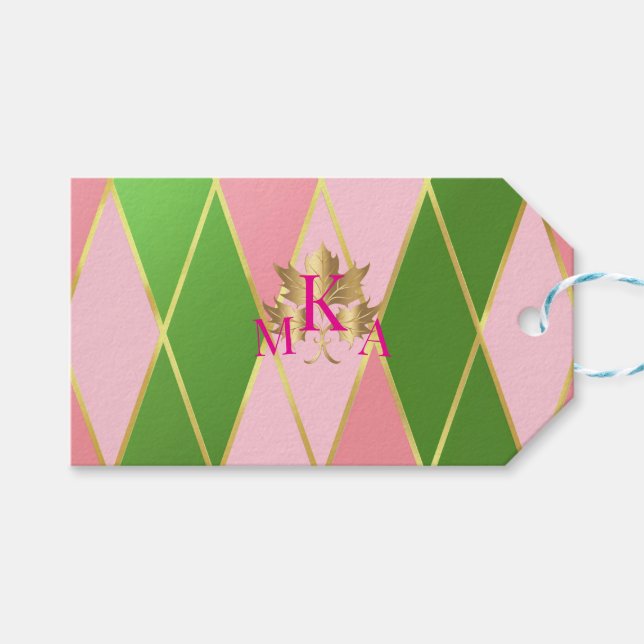 Anpassningsbar rosa och grön Argyle Presentetikett (Framsidan (Horisontell))