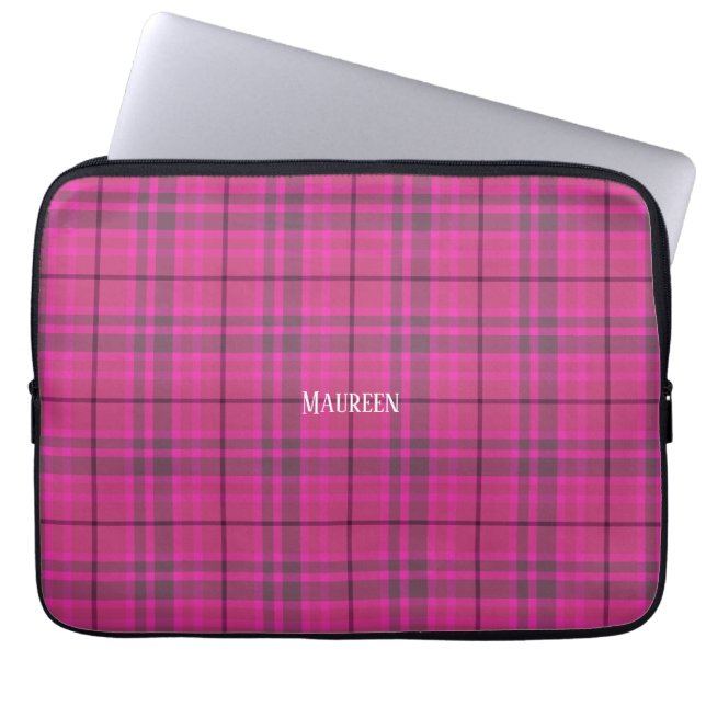 Anpassningsbar rosa och lila plaid tartan laptop fodral (Framsidan)