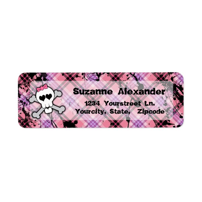 Anpassningsbar Rosa och svart Skull med Crossbone- Returadress Etikett (Framsidan)