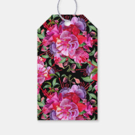 Anpassningsbar Rosa och svart vattenfärgsblommor F Presentetikett