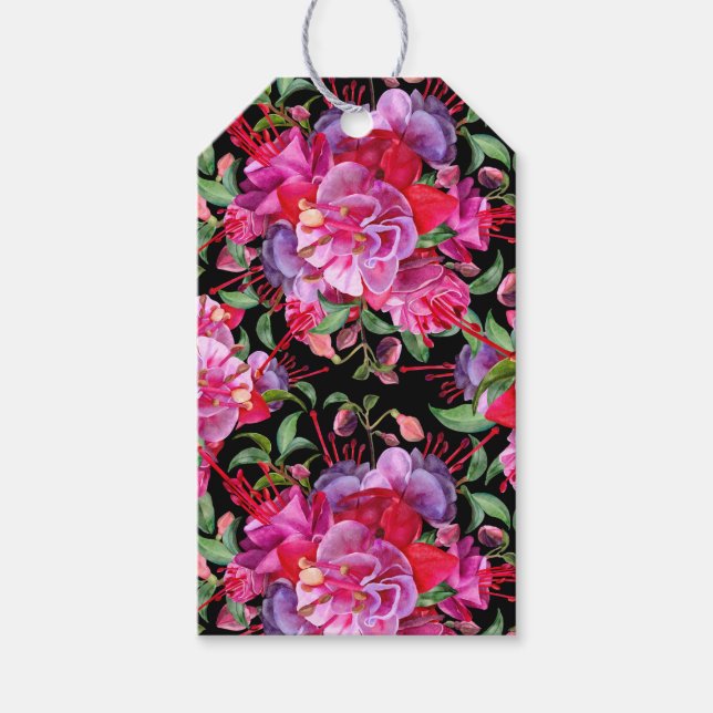 Anpassningsbar Rosa och svart vattenfärgsblommor F Presentetikett (Framsidan)