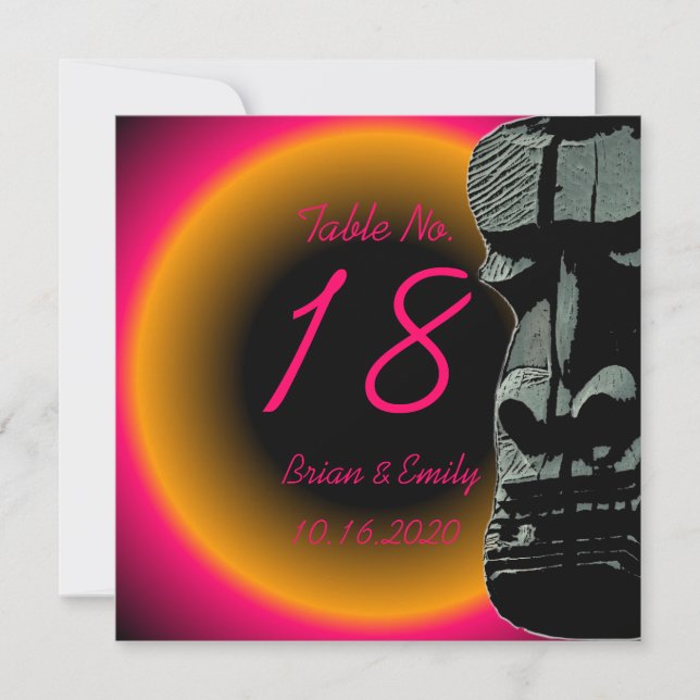 Anpassningsbar rosa orange tiki head bord bröllop  inbjudningar (Framsida)