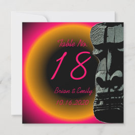 Anpassningsbar rosa orange tiki head bord bröllop inbjudningar