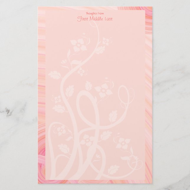 Anpassningsbar Rosa Peach Spiral Blommigt Gräns Brevpapper (Framsida)