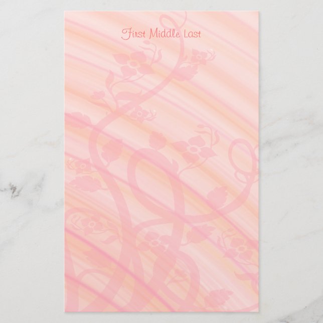 Anpassningsbar Rosa Peach Spiral Vines Blommigt Brevpapper (Framsida)