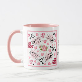 Anpassningsbar Rosa Peony Hearts Kärlek Valentines Mugg