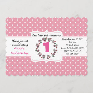 Anpassningsbar Rosa Polka Dot 1:a födelsedagsinbju Inbjudningar