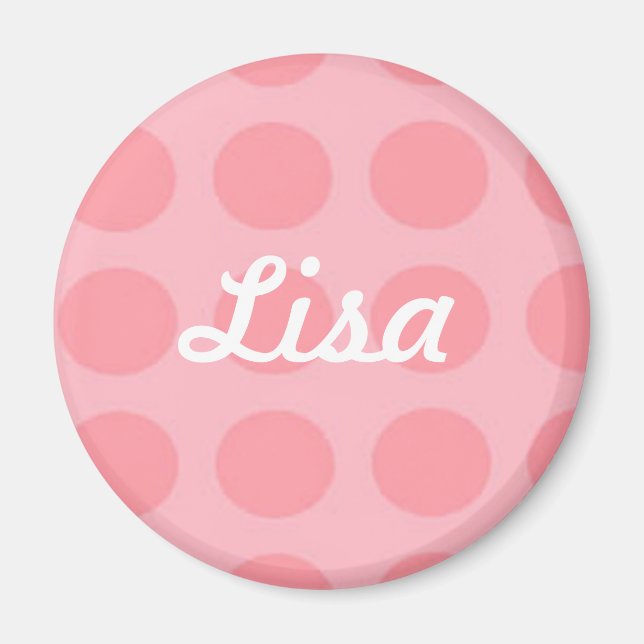 Anpassningsbar Rosa Polka Dot Magnet (Framsidan)