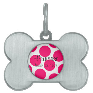 Anpassningsbar Rosa Polka Dot-Märkre Namnbricka Husdjur