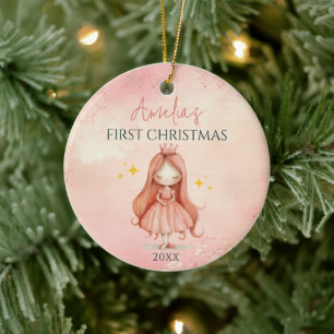 Anpassningsbar Rosa Princess Girl Girl Keepsak 1:a Julgransprydnad Keramik