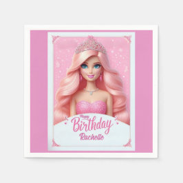 Anpassningsbar Rosa Princess Grattis på födelsedag Pappersservett