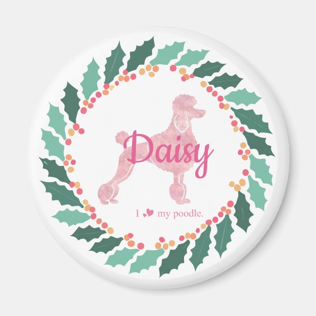 Anpassningsbar Rosa Pudel Silhouette-julgranen Magnet (Framsidan)