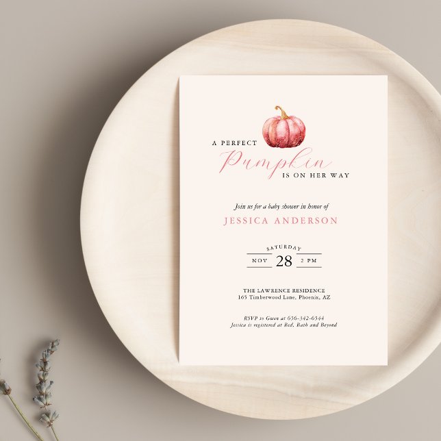 Anpassningsbar Rosa Pumpa Bebis Shower Inbjudan (Pink Pumpkin Baby Shower Invitation)