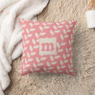 Anpassningsbar Rosa Retro Löv Mönster Monogram Kudde