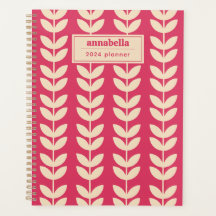 Anpassningsbar Rosa Retro Vibe Löv Mönster Monogra