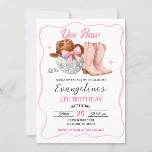Anpassningsbar Rosa Rodeo Space Cowgirl Disco Birt Inbjudningar
