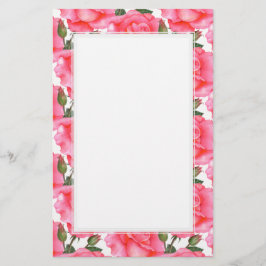 Anpassningsbar Rosa ros Blommigt Art White Gräns Brevpapper