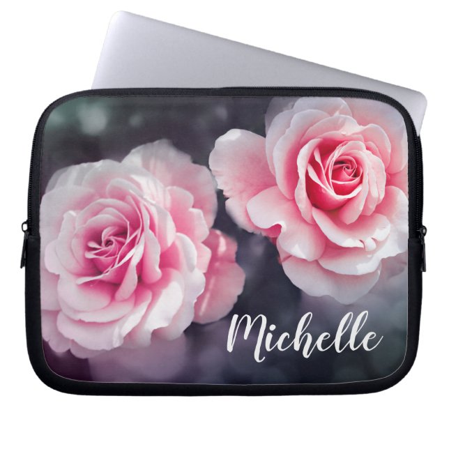 Anpassningsbar Rosa ros Blommigt Foto Laptop Sleeve (Framsidan)