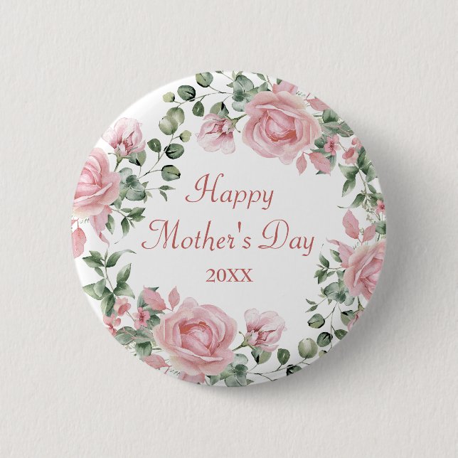 Anpassningsbar Rosa ros Blommigt Mors dag Knapp (Framsida)