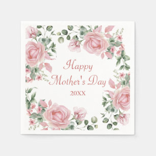 Anpassningsbar Rosa ros Blommigt Mors dag Pappersservett