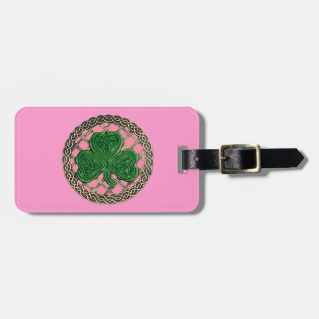 Anpassningsbar Rosa Shamrock Celtic Knots Luggage  Bagagebricka (Horisontell Framsida)