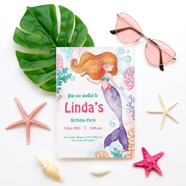 Anpassningsbar rosa sjöjungfru Party födelsedagsin Julkort (RAZACLO STORE )