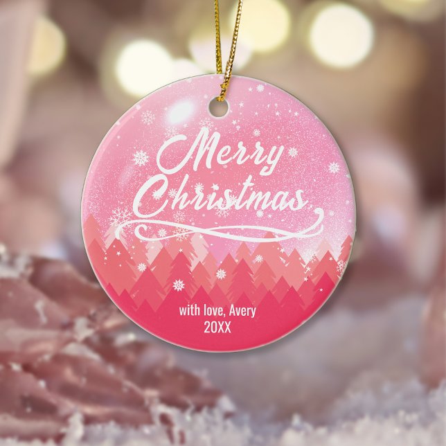 anpassningsbar Rosa Snö & Forest God jul Julgransprydnad Keramik (Skapare uppladdad)