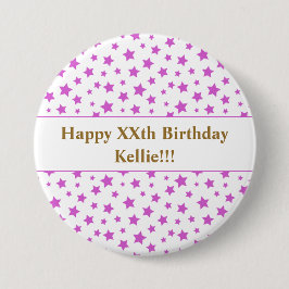 Anpassningsbar Rosa Stars med meddelandefödelsedag Knapp