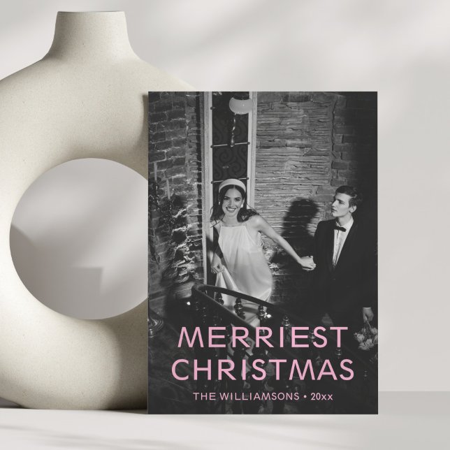 Anpassningsbar Rosa Text Overlay Photo Unique jul Julkort (Skapare uppladdad)